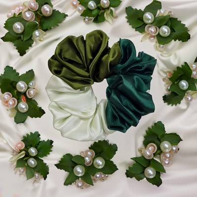 Scrunchy Silk Satin Mint Green Tricolor For Women & Girl