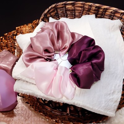 Scrunchy Silk Satin Baby Pink Tricolor For Women & Girl